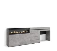 Skraut Home | Aparador | con Almacenamiento | 227x75x35 cm | Dormitorio, habitación | Chimenea eléctrica | Cómoda, Cajonera | Tocador | Estilo Moderno | Cemento