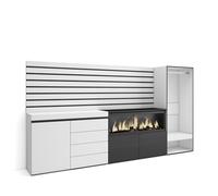 Skraut Home, Aparador, Con almacenamiento, 274x35x145cm, Chimenea eléctrica XXL led efecto fuego 3d, Cómoda, Cajonera, Vestidor abierto White