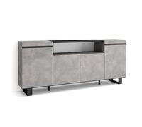 Skraut Home | Aparador para salón | 200x87x35cm | Cemento | Gran capacidad de almacenaje | 4 Puertas | Patas Diseño industrial | Estilo Moderno