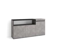 Skraut Home, Mueble Aparador en Melamina, Veteado de madera con Tacto poroso, 153x35x75cm, color Gris Cemento Cement - b