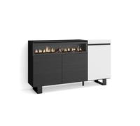 Skraut Home, Mueble Aparador en melamina, 150x35x87cm, Fuego led efecto 3d, Veteado de madera con Tacto poroso White/black - a