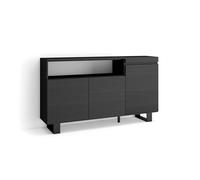 Skraut Home, Mueble Aparador en Melamina de alta calidad Veteado de madera con Tacto poroso, 153x35x87cm, color Negro Black - a