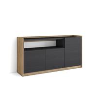 Skraut Home, Aparador para salón, Gran capacidad de almacenaje, 156x37x80 cm, 3 Puertas, Armario, zapatero Black and oak