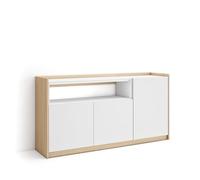 Skraut Home, Aparador para salón, Gran capacidad de almacenaje, 156x37x80 cm, 3 Puertas, Armario, zapatero White and soft oak