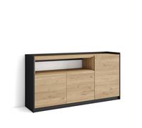 Skraut Home, Aparador para salón, Gran capacidad de almacenaje, 156x37x80 cm, 3 Puertas, Armario, zapatero Oak and black