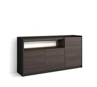 Skraut Home | Aparadores para salón | Gran Capacidad de almacenaje | 156x80x37 cm | 3 Puertas | LED | Estilo Moderno | Roble Oscuro y Negro
