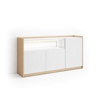 Skraut Home | Aparadores para salón | Gran Capacidad de almacenaje | 156x80x37 cm | 3 Puertas | LED | Estilo Moderno | Blanco y Roble Soft