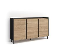 Skraut Home | Aparadores para salón | Gran Capacidad de almacenaje | 156x91x35 cm | 3 Puertas | Diseño Industrial | LED | Estilo Moderno | Roble y Negro