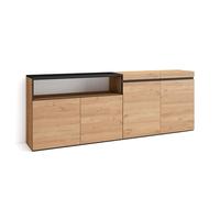Skraut Home, Mueble Aparador en melamina, Veteado de madera con Tacto poroso, 203x35x75cm, Roble y Negro Oak/black - a