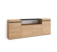 Skraut Home, Mueble Aparador en melamina, Veteado de madera con Tacto poroso, 203x35x75cm, Roble y Negro Oak/black - c