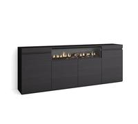 Skraut Home, Mueble Aparador en Melamina, Fuego led efecto 3d, Veteado con Tacto poroso, 203x35x75cm, color Negro Black - c