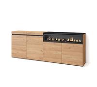 Skraut Home, Mueble Aparador en Melamina, Fuego led 3d, Veteado con Tacto poroso, 203x35x75cm, color Roble y Negro Oak/black - a
