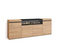 Skraut Home | Aparadores para salón | Gran Capacidad de almacenaje | 200x75x35cm | 4 Puertas | Chimenea eléctrica | Estilo Moderno | Roble y Negro