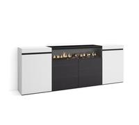 Skraut Home, Mueble Aparador en Melamina, Fuego led efecto 3d, Veteado con Tacto poroso, 203x35x75cm, Blanco y Negro White/black - c