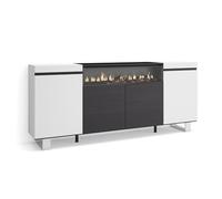 Skraut Home, Mueble Aparador en Melamina, Fuego led efecto 3d, Veteado con Tacto poroso, 203x35x87cm, Blanco y Negro White/black - c
