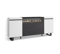 Skraut Home, Mueble Aparador en Melamina, Fuego led efecto 3d, Veteado con Tacto poroso, 203x35x87cm, Blanco y Negro White/black - c