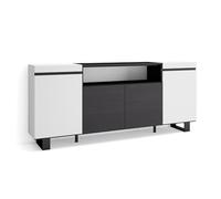 Skraut Home | Aparadores para salón | Gran Capacidad de almacenaje | 200x87x35cm | 4 Puertas | Diseño Industrial | Estilo Moderno | Blanco y Negro