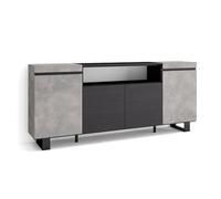 Skraut Home, Mueble Aparador en Melamina, Veteado de madera con Tacto poroso, 203x35x87cm, Gris Cemento y Negro Cement - c