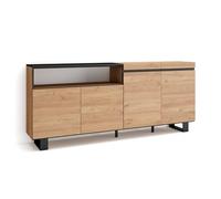 Skraut Home, Mueble Aparador en Melamina, Veteado de madera con Tacto poroso, 203x35x87cm -color Roble y Negro Oak/black - a