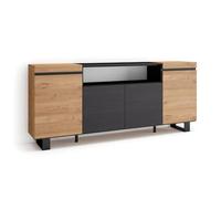 Skraut Home | Aparadores para salón | Gran Capacidad de almacenaje | 200x87x35cm | 4 Puertas | Diseño Industrial | Estilo Moderno | Roble y Negro