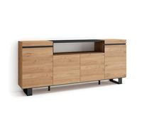 Skraut Home, Mueble Aparador en Melamina, Veteado de madera con Tacto poroso, 203x35x87cm -color Roble y Negro OAK/BLACK-C