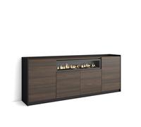 Skraut Home | Aparadores para salón | Gran Capacidad de almacenaje | 207x80x37 cm | 4 Puertas | Chimenea eléctrica | Estilo Moderno | Roble Oscuro y Negro
