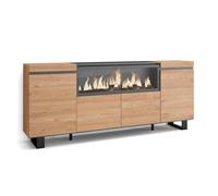 Skraut Home, Aparadores para salón, Fuego Led XXL led efecto fuego 3d, Veteado de madera con Tacto poroso, 208x35x87cm Center