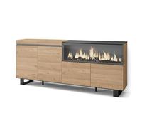 Skraut Home | Aparadores para salón | Gran Capacidad de almacenaje | 210 | 4 Puertas | Chimenea eléctrica XXL | Diseño Industrial | Estilo Moderno | Roble
