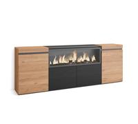 Skraut Home, Aparadores, salón, Fuego Led XXL led efecto fuego 3d, Veteado de madera, 208x35x75cm, Color roble y negro Center