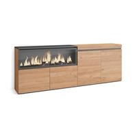 Skraut Home, Aparadores para salón, Fuego Led XXL led efecto fuego 3d, Veteado de madera con Tacto poroso, 208x35x75cm Left Oak