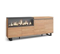 Skraut Home | Aparadores para salón | Gran Capacidad de almacenaje | 210 | 4 Puertas | Chimenea eléctrica XXL | Diseño Industrial | Estilo Moderno | Roble
