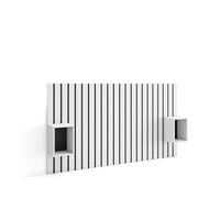 Skraut Home, Cabecero, dos mesitas, Listones Decorativos, 196x3x107cm, Cama de 120,135,140cm, Con almacenamiento White