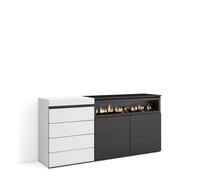 Cómoda Skraut Home, cajonera de cuatro cajones, Mueble Auxiliar, 157x35x75cm, Chimenea eléctrica efecto led 3d, Varios colores disponibles Black and white