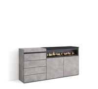 Cómoda Skraut Home, cajonera de cuatro cajones, Mueble Auxiliar, 157x35x75cm, Chimenea eléctrica efecto led 3d, Varios colores disponibles Cement
