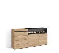 Skraut Home, Cómoda, cajonera de cuatro cajones, Mueble Auxiliar, 157x35x75cm, Chimenea eléctrica efecto led 3d, Varios colores disponibles Oak