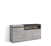 Skraut Home, Cómoda, cajonera de cuatro cajones, Mueble Auxiliar, 157x35x75cm, Chimenea eléctrica efecto led 3d, Varios colores disponibles Cement