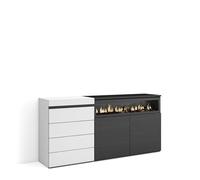 Skraut Home, Cómoda, cajonera de cuatro cajones, Mueble Auxiliar, 157x35x75cm, Chimenea eléctrica efecto led 3d, Varios colores disponibles Black and white