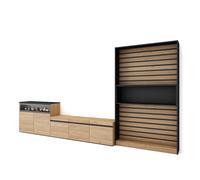 Skraut Home, Conjunto de muebles de Salón, Estantería, Mueble TV con tres puertas, Aparador con dos puertas y Fuego led efecto 3d, 360x35x186cm OAK/BLACK-Option B