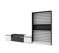 Skraut Home - Conjunto de muebles de Salón - Estantería y organización - Mueble TV con Fuego led efecto 3d - Veteado de madera - Tacto poroso de alta calidad - Estilo Moderno - Medidas totales 310x35x
