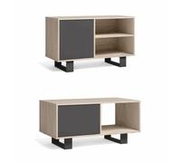 Skraut Home | Juego de Muebles Wind|Muebles de Salón/Comedor | Compuesto por 1 Mueble TV100 y 1 Mesa de Centro | Roble/Gris | Patas Negras.