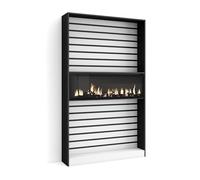 Skraut Home, Estantería, Librería, 110x25x186cm, Fuego XXL Led, Veteado de madera tacto poroso, Varios colores White/black + fire