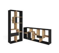 Skraut Home, Librería estantería, Estanteria libros de pared, 67x31x162cm, Con Almacenaje, Estilo Moderno, Negro y roble Black and oak