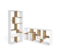 Skraut Home, Librería estantería, Estanteria libros de pared, 67x31x162cm, Con Almacenaje, Estilo Moderno, Blanco y roble White and oak