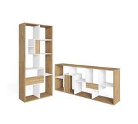 Skraut Home, Librería estantería, Estanteria libros de pared, 67x31x162cm, Con Almacenaje, Estilo Moderno, Roble y blanco Oak and white