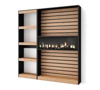 Skraut Home, Librería estantería, 170x186x25cm, Chimenea eléctrica XXL efecto fuego 3d, Varios colores disponibles Oak/black - b