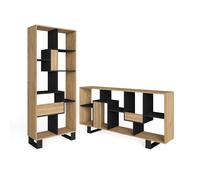 Skraut Home - Librería estantería - Estanteria libros de pared - 67x31x174cm - Diseño industrial - Estilo Moderno - Roble y negro Brown