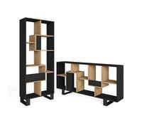 Skraut Home, Librería estantería, Estanteria libros de pared, 67x31x174cm, Diseño industrial, Estilo Moderno, Negro y roble Black and oak