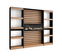 Skraut Home | Librería estantería | Estanteria Libros de Pared | 230x186x25cm | Salón - Comedor - Oficina | Chimenea eléctrica | Estilo Moderno | Roble y Negro