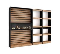 Skraut Home | Librería estantería | Estanteria Libros de Pared | 230x186x25cm | Salón - Comedor - Oficina | Chimenea eléctrica | Estilo Moderno | Roble y Negro