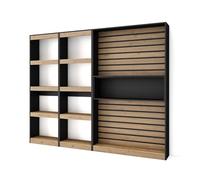 Skraut Home, Estantería, Librería, 60+60+110x25x186cm, Con o sin Fuego XXL, Veteado tacto poroso de alta calidad Oak/black-b